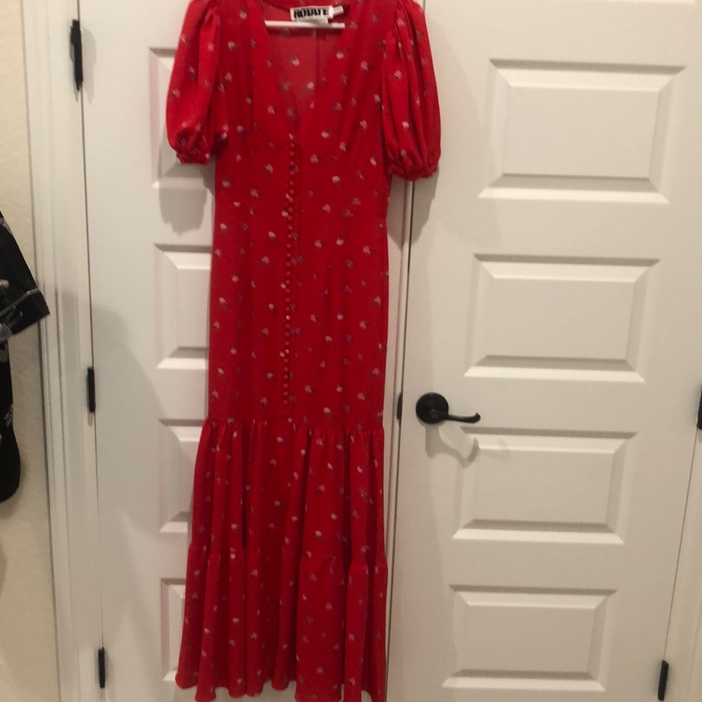 NWOT Rotate Birger Christensen Rose Printed Crepe Tiered Maxi Dress Size 4